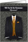 Groomsman Request Gold Tie and Black Tuxedo Custom Text card