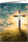 Easter He is Risen Christian Cross and Lilies on a Hill card