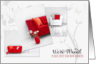 We’ve Moved Modern Home Interior Design in Red and White card
