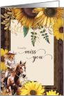 Missing You Country Western Cowgirl with Sunflower Blank card