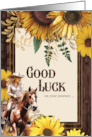 Good Luck Country Western Cowgirl with Sunflower and Barn Wood card