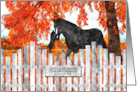 Friendship Horse and Cat with Picket Fence and Autumn Color card