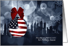 Patriotic Holiday Wishes American Flag Ornament and Skyline card