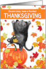 Custom Relation Thanksgiving Black Cat and Pumpkin card