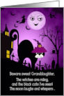 for Granddaughter Halloween Laughing Moon and Black Cat card
