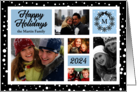 2023 Happy Holidays in Blue Black and White 5-Photo Christmas card