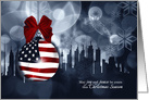 Patriotic Christmas with USA Flag and Skyline card