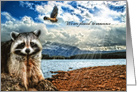 Name Change Woodland Creatures Scenic Raccoon and Hawk card