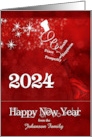 2024 New Year Champagne and Clock in Red and White Custom card