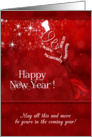 New Year Champagne and Clock in Red and White card
