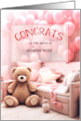Congratulations It’s a Girl New Baby Pink Balloons and Bear card