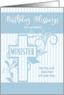 for Minister on his Birthday Cross with Blue Stripes card