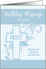 for Priest on his Birthday Cross with Blue Stripes card