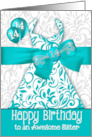 14th Birthday for Sister Trendy Bling Turquoise Dress card