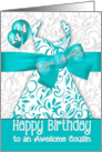 14th Cousin’s Birthday Trendy Bling Turquoise Dress card