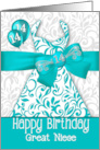 14th Great Niece’s Birthday Trendy Bling Turquoise Dress card