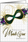 Birthday on Mardi Gras wih a Violet, Gold and Green Mask card