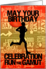 Birthday Male Runner Sport Theme in Orange and Golds card