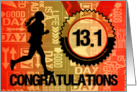Half Marathon Run Congratulations Sports Theme in Orange and Gold card