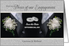 Save the Date for the Two Grooms Tuxes and White Roses card