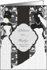 Two Brides Announcing Our Engagement Elegant Damask card