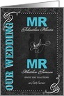 Gay Wedding Invitation Mr and Mr Black Damask Chalkboard Custom card