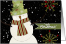 Holiday Snowman with Sage Green and Snowflakes card