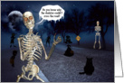 Halloween Skeleton Tells a Funny Joke Trick or Treat Scene card