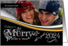 2024 Christmas Chalkboard Theme Silver and Gold Custom Photo card