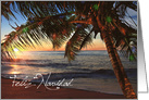 Spanish Feliz Navidad Christmas Lit Palm Tree on the Beach card