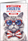 for Nephew 4th of July Cute Patriotic Cat card