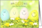 for Niece Pastel Smiling Easter Eggs with Name card