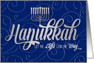 Hanukkah with Menorah in Blue and Silver Swirls card