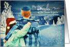 Interfaith Boy in a Kippah Girl in a Santa Hat Winter Painting card