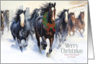 Wild Horses Western Merry Christmas with Custom Text card