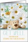 Custom Name for Kids Get Well Teddy Bear and Daisies card