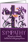 Religious Sympathy Purple Iris Garden with Cross and Butterflies card