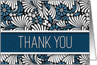 Thank You Modern Blue and White Ferrn Leaf Blank card