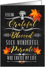 for Parents Thanksgiving Blessings Chalkboard and Autumn Leaves card