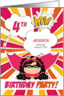 4th Birthday Party for Girls Superhero Pink Comic Book Theme Custom card