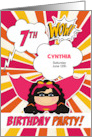 7th Birthday Party for Girls Superhero Pink Comic Book Theme Custom card