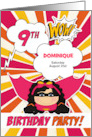 9th Birthday Party for Girls Superhero Pink Comic Book Theme Custom card