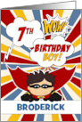 7th Birthday for Boys Super Kid Comic Book Theme Custom Name card