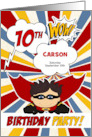 10th Birthday Party Boys Superhero Red Comic Book Theme Custom card