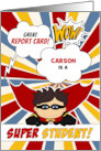 Good Grades Congratulations Boy Superhero Custom card