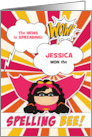 Spelling Bee Winner Congratulations Pink Girl Superhero Custom card