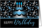 for Him Birthday Cake in Blue and Silver Faux Glitter Look card