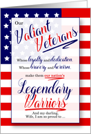 for Wife on Veterans Day Stars and Stripes Legendary Warriors card