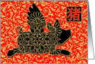 Year of the Pig Chinese New Year in Gold Black and Chinese Red card