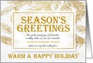 Season’s Greetings in Gold and Winter White Family Name card